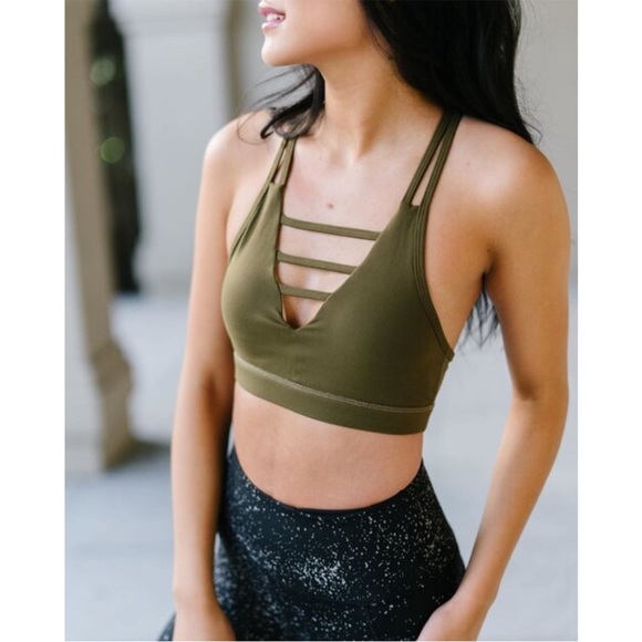 Zyia olive grid strappy mesh back sports bra - Picture 3 of 11